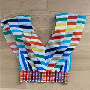 Alice + Olivia Multi Stripe Ruffle Cropped Top